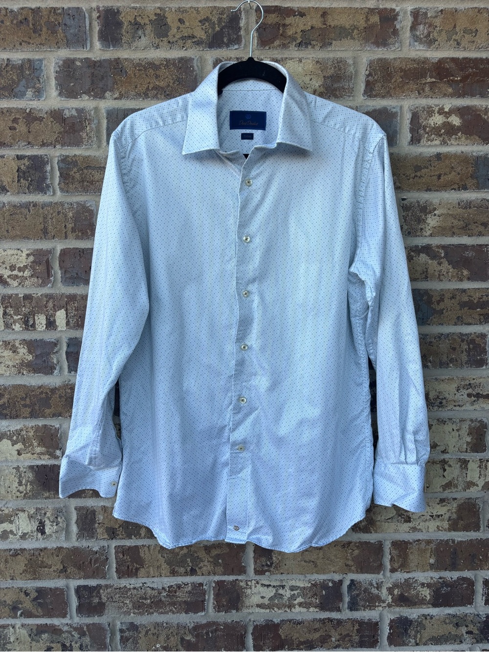 David Donahue White Blue Micro Dobby Dot Dress Shirt Trim Fit Men’s
